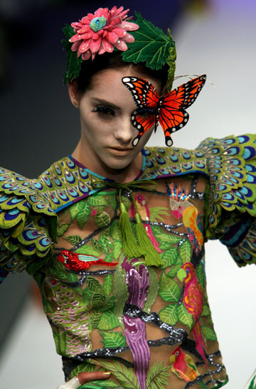 A model wears a creation for designer Manish Arora during the Spring/Summer 2007 show at London Fashion Week September 18, 2006.