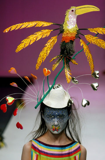 A model wears a creation for designer Manish Arora during the Spring/Summer 2007 show at London Fashion Week September 18, 2006. 