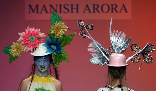 Models wear creations for designer Manish Arora during the Spring/Summer 2007 show at London Fashion Week September 18, 2006.