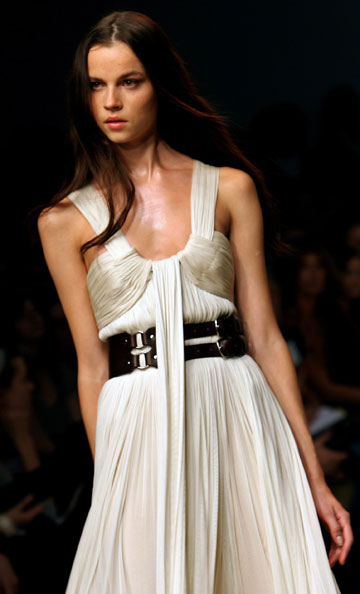A model wears a creation for designer Amanda Wakeley during her Spring/Summer 2007 show at London Fashion Week September 21, 2006.
