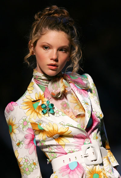 A model displays a creation as part of Blugirl's Spring/Summer 2007 women's collections during Milan Fashion Week September 25, 2006. 