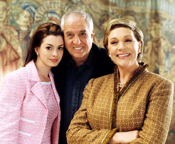Anne Hathaway, director Garry Marshall and Julie Andrews on the set of Walt Disney's The Princess Diaries 2: Royal Engagement - 2004.
