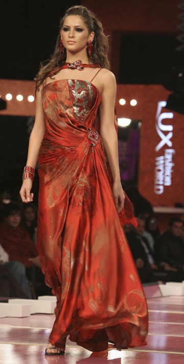 A model presents a creation from Egyptian designer Hani El Buheiry for his Spring Summer 2007 collection during the 