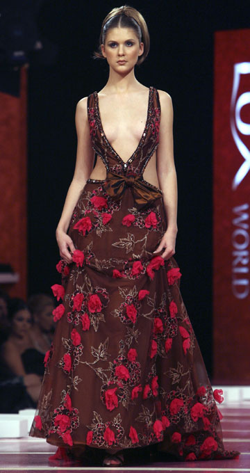 A model presents a creation from Lebanese designer Georges Hobeika's Spring/ Summer 2007 collection during 