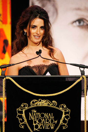 Actress Penelope Cruz presents the award for Best Foreign Film to Pedro Almodovar for directing the film 