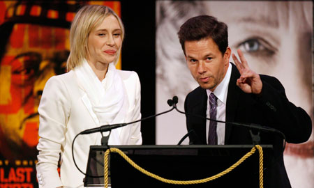 Vera Farmiga (L) and Mark Wahlberg accept the award for Best Ensemble Cast on behalf of the cast of 