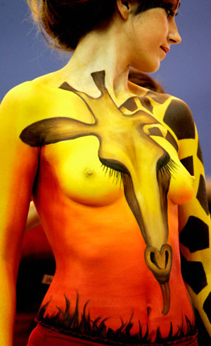 A model displays a body art creation at the International Festival of Beauty in St. Petersburg February 24, 2007.