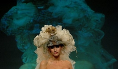 A model presents a millinery creation by Hungarian designer duo Aniko Nemeth and Timea Balak during the three-days Wella Fashion Show event in Budapest, Hungary Sunday, March 4, 2007.