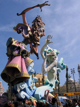 Giant elaborate sculptures are displayed on the street of Valencia for 