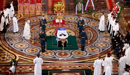 The body of former Russian President Boris Yeltsin lies in state in the Christ the Saviour Cathedral in Moscow April 24, 2007.