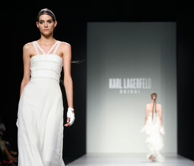 A model presents a creation from Karl Largerfeld Bridal collection at Barcelona Bridal Week fashion show May 29, 2007.
