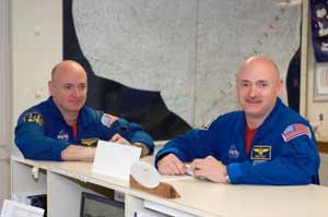 Astronaut twins rendezvous in space