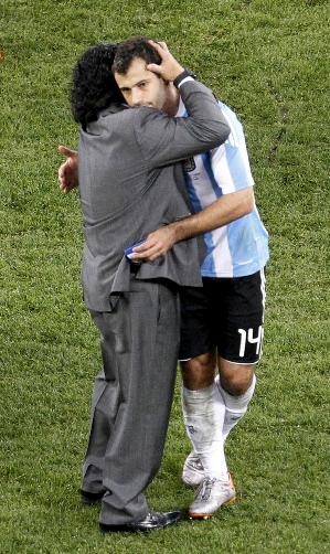 Argentina's coach Diego Maradona reacts in quarter-final match against Germany