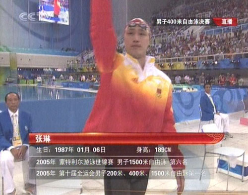 Chinese Zhang wins the silver in the men's 400m freestyle