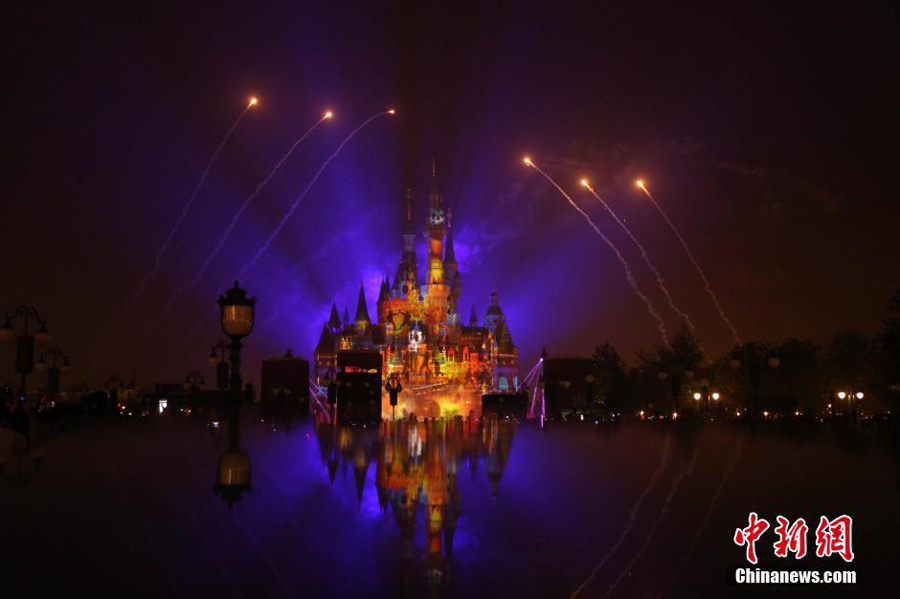 上海迪士尼乐园雨中开幕 上演梦幻灯光烟花秀（组图）