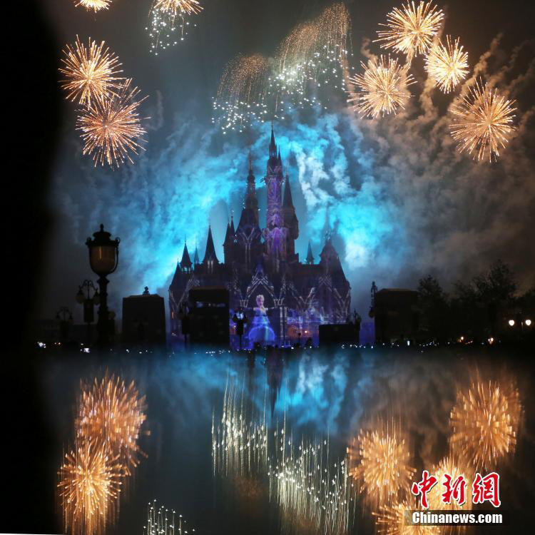 上海迪士尼乐园雨中开幕 上演梦幻灯光烟花秀（组图）