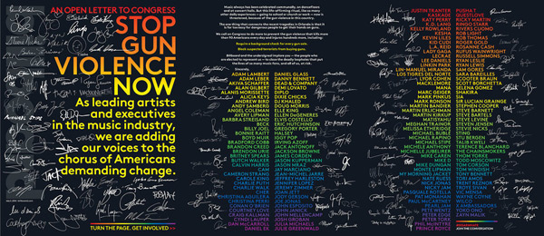美乐坛两百艺人签联名信 呼吁国会实施枪支管控