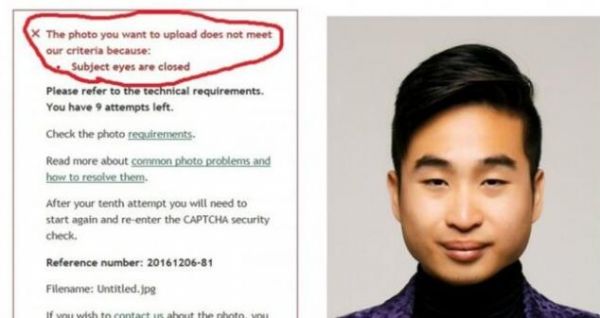 亚裔男子申请护照因眼小遭拒 网站提示没睁眼