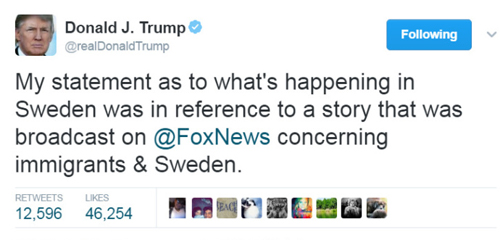 特朗普再度信口开河 这次惹怒的是瑞典