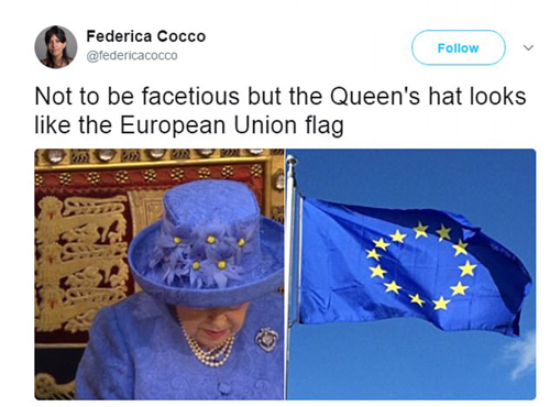 国会开幕大典上女王戴“欧盟旗帜”帽子，英国网友坐不住了