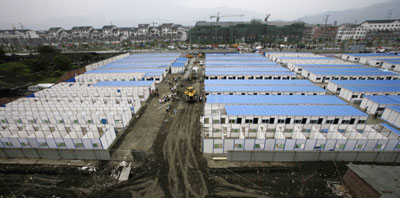 Temporary housing built for quake victims
