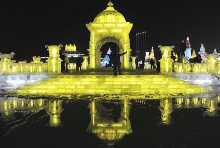 Ice sculptures displayed at Harbin Ice and Snow Festival