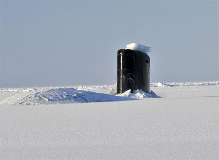 USS Annapolis breaks through ice in the Arctic Ocean