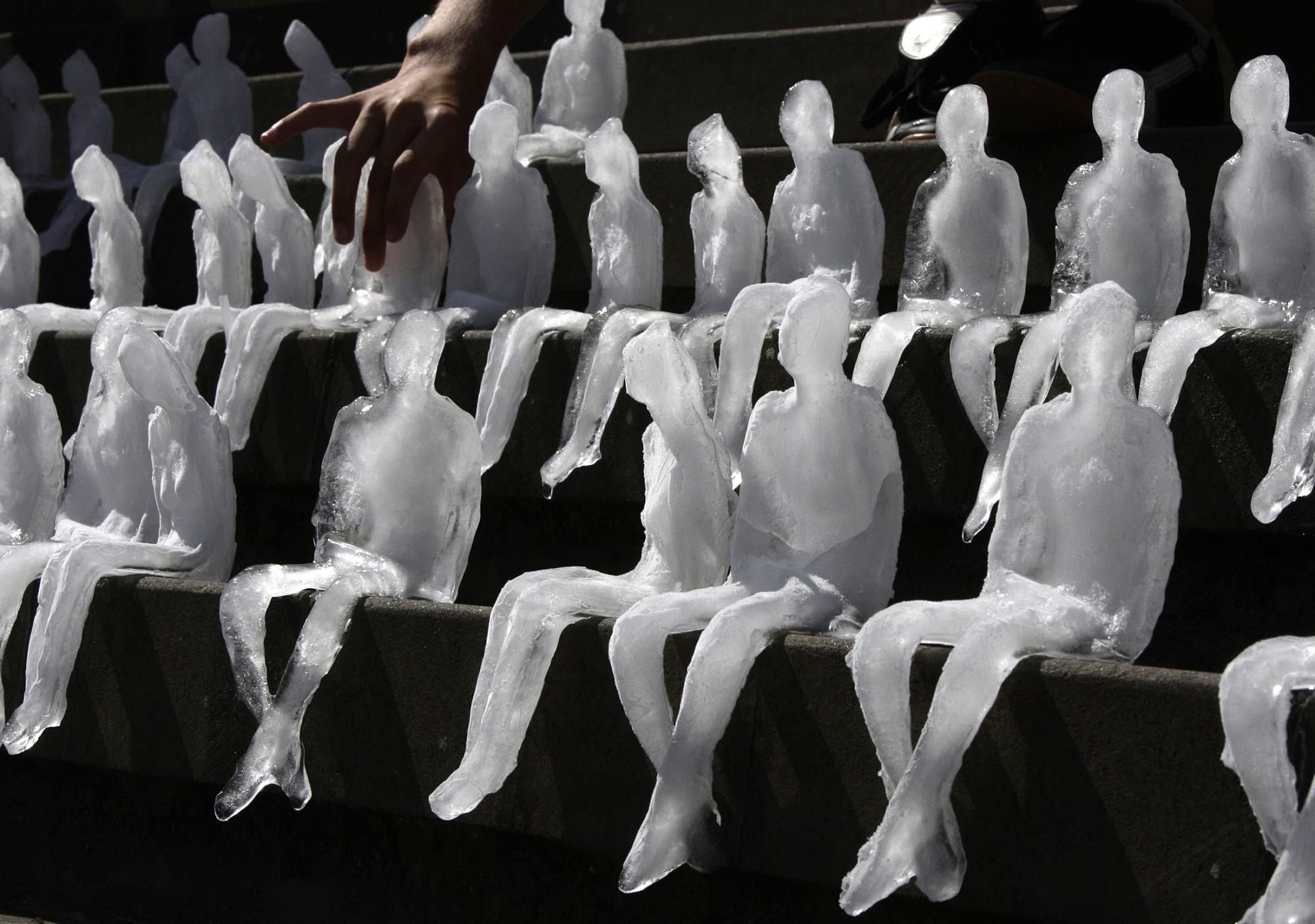 Ice sculptures in the shape of humans