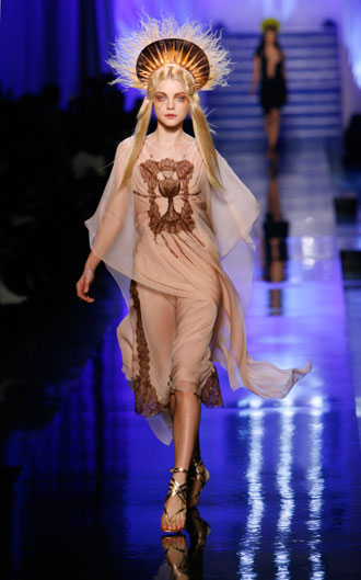 A model presents a creation by French designer Jean-Paul Gaultier as part of his Spring-Summer 2007 Haute Couture fashion collection in Paris, January 24, 2007.