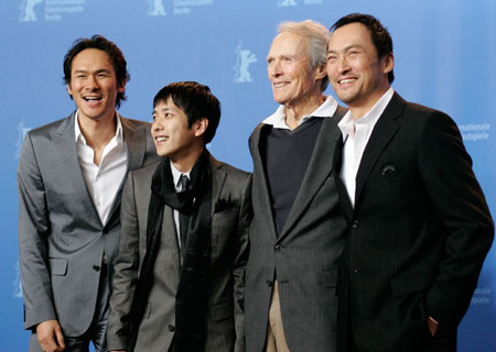 U.S director Clint Eastwood (2R) poses with (L-R) actors Tsuyoshi Ihara, Kazunari Ninomiya and Ken Watanabe during a photocall to present the film 'Letters From Iwo Jima' running in competition at the 57th Berlinale International Film Festival in Berlin February 11, 2007.