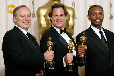 Winners of the Oscar for Best Sound Mixing (L-R) Michael Minkler, Bob Beemer and Willie Burton of 