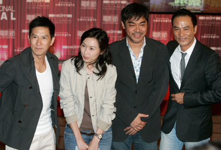(From L) Hong Kong actor Nick Cheung, Amy Kwok, Sean Andy Lau and Simon Yam attend the gala premiere of the movie 