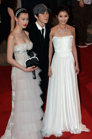 Isabella Leong (L), Jaycee Chan (C) and Charlene Choi attend the Hong Kong Film Awards in Hong Kong April 15, 2007.