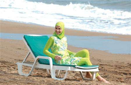 A model wears a swimwear called Hasema. Turkish businessman Mehmet Sahin has designed what he says is the world's first Islam-inspired swimsuits and sells head-to-ankle bathing gear to devout well-heeled Muslims.