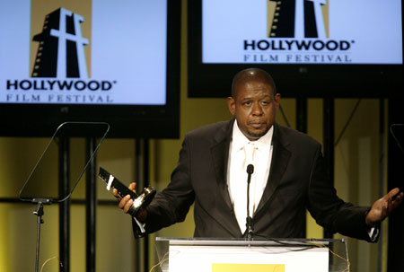 Actor Forest Whitaker accepts the Hollywood Actor of the Year award at the 10th annual Hollywood Awards gala ceremony in Beverly Hills October 23, 2006. The Hollywood Awards are given out during the annual Hollywood Film Festival to honor excellence in the art of filmmaking, as well as creative talent.