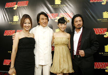 Actors Youki Kudoh, Jackie Chan, Jingchu Zhang and Hiroyuki Sanada pose at the premiere of 