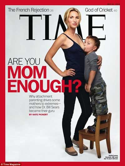 《时代》封面登三岁男童吃母乳照惹争议