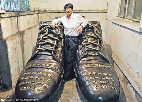 Shoe lover makes giant shoes