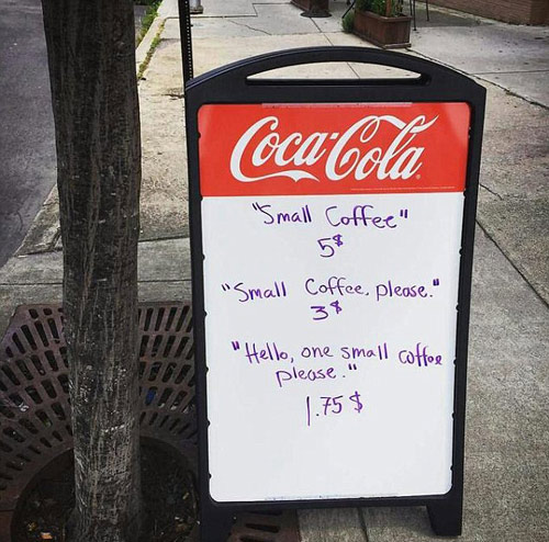 文明咖啡馆：用礼貌用语可打折
