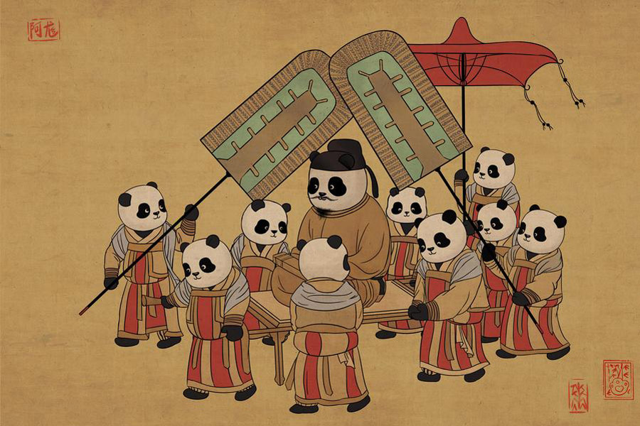 当熊猫“滚滚”遇上中外名画（组图）