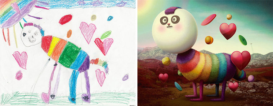 百名专业画家“升级”小学生涂鸦 向世界展现孩童天真想象力（组图）