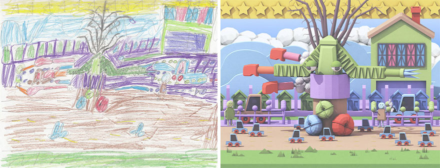 百名专业画家“升级”小学生涂鸦 向世界展现孩童天真想象力（组图）