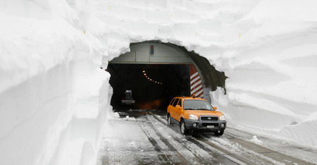 Tunnel comes out of snow stack