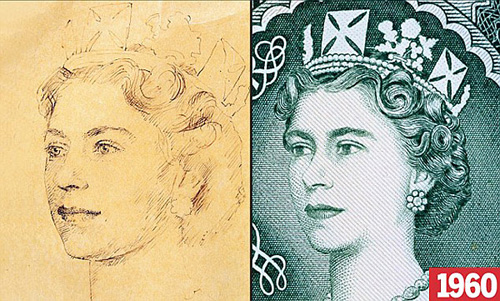 Changing faces of British Queen on pound notes