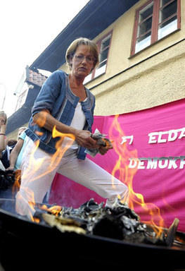 瑞典女权党派烧钱抗议薪酬不公