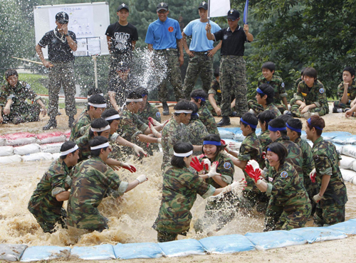Students take part in military training in S Korea